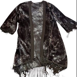 MinkPink Women's Blue and Black Coat kimono size medium/large velvet